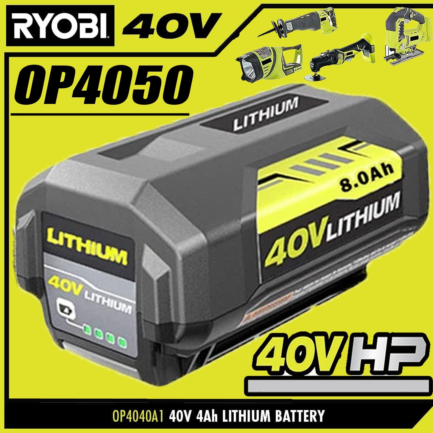 New 40 Volt 8.0Ah Battery with LED /Rapid Charger for Ryobi 40V Lithium OP40602