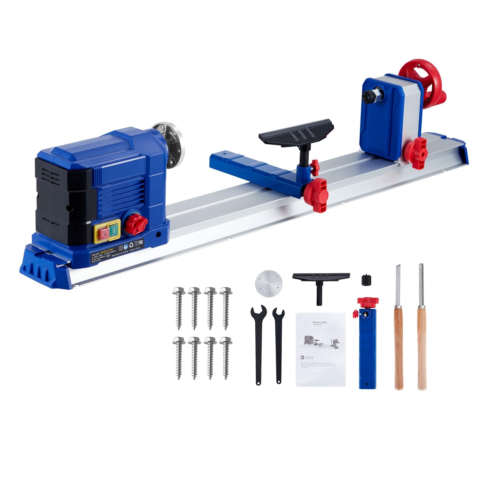 Infinitely Variable Speed 800-3000 RPM Benchtop Wood Lathe Machine 0.8 HP 600W 1