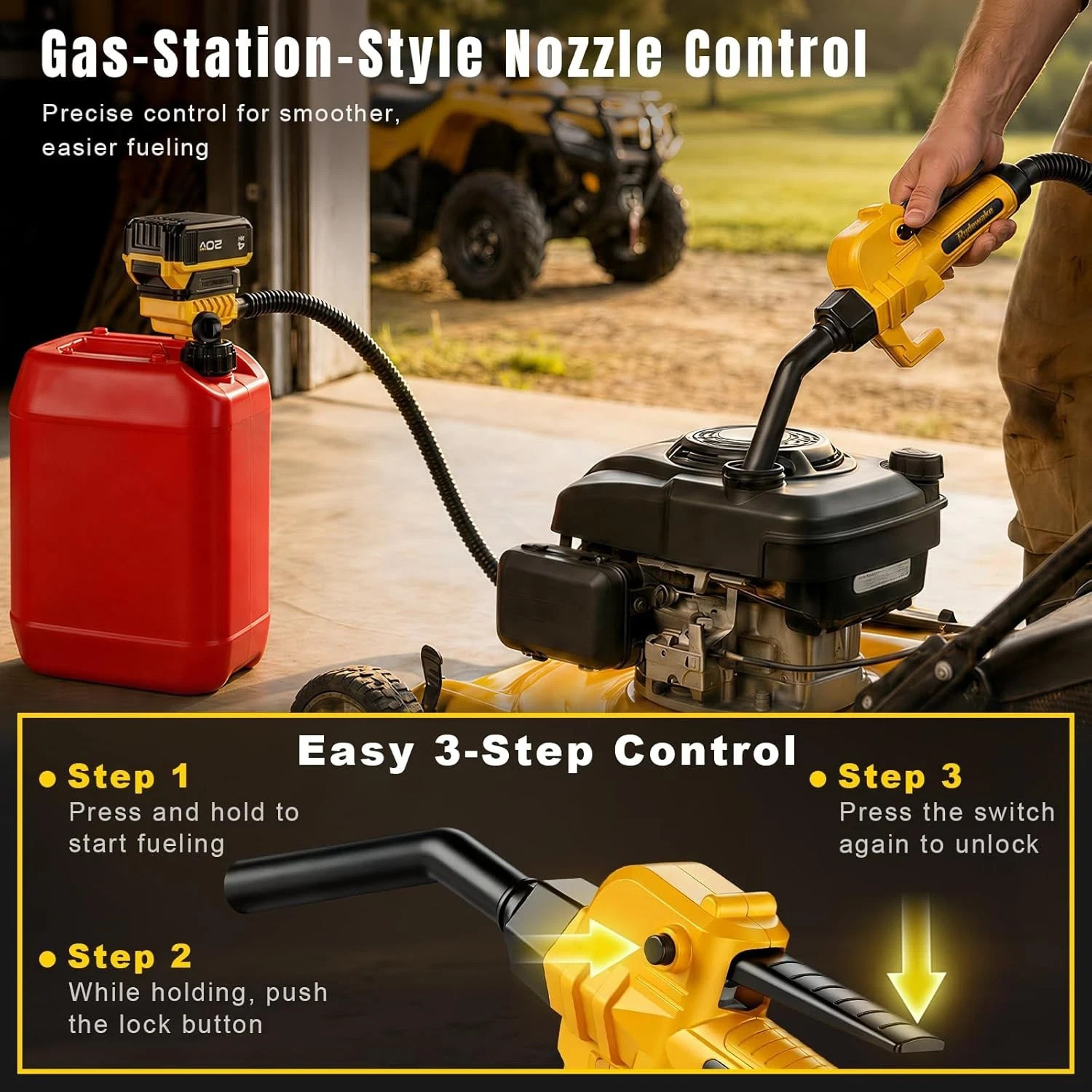 Fuel Transfer Pump for Dewalt 20V Batteries, Cordless 3.7 GPM Flow | Gas Can Pum