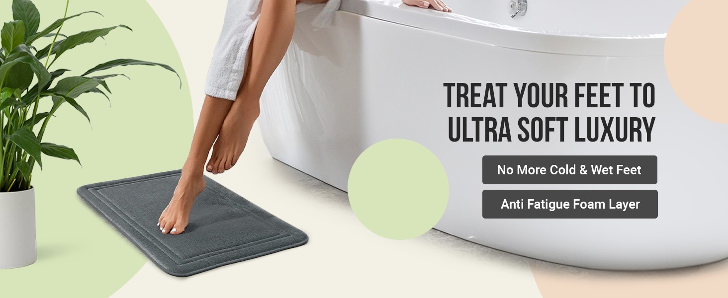 Memory Foam Bath Mat 59×23, Non Slip, Machine Washable, Quick Dry & Absorbent