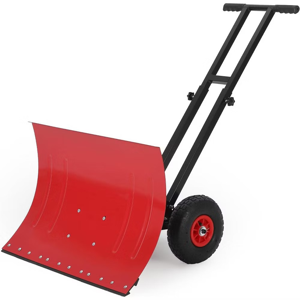 Snow Shovel with Wide Blade, Heavy Duty Rolling Snow Pusher Shovel with