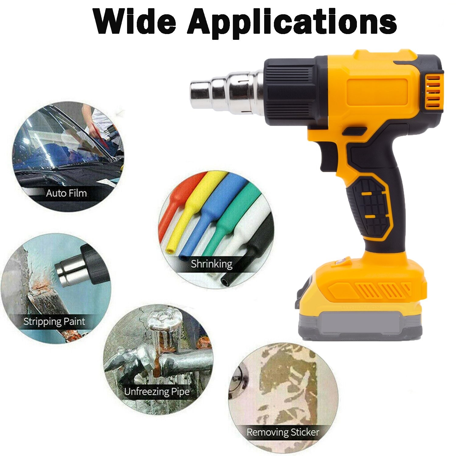 Cordless Heat Gun Hot Air Gun For Dewalt 20V Max Li-ion Battery w/4 Nozzles 360W
