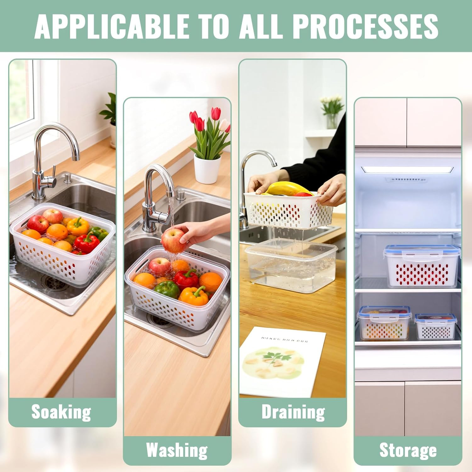 3 PCS Fruit Storage Containers for Fridge Food Berry Storage Container Set with
