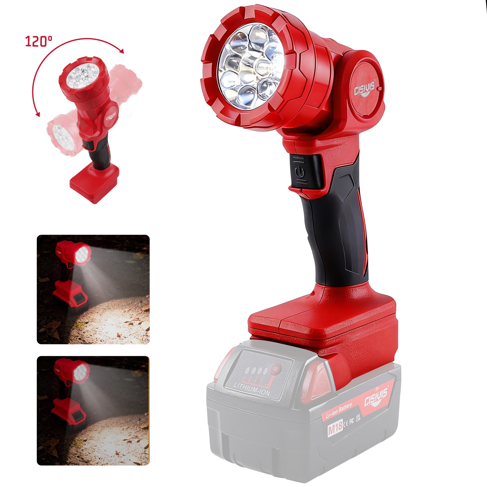 CISIVIS LED Flashlight Cordless Led Work Light Compatible Milwaukee M18 Battery