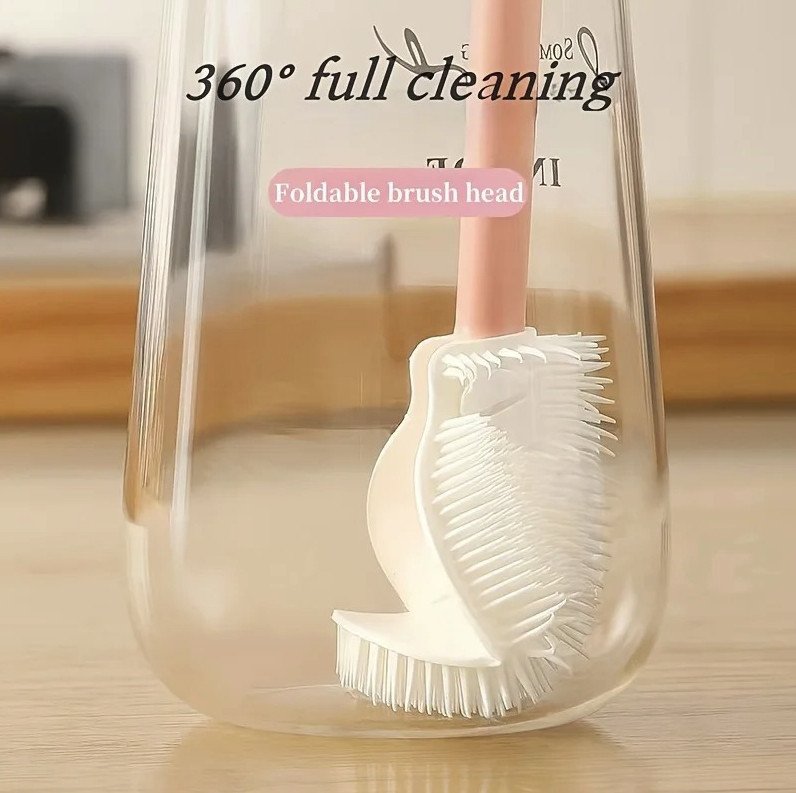 1pc Foldable Silicone Bottle Brush 360° Cleaning Long Handle Reusable – NEW