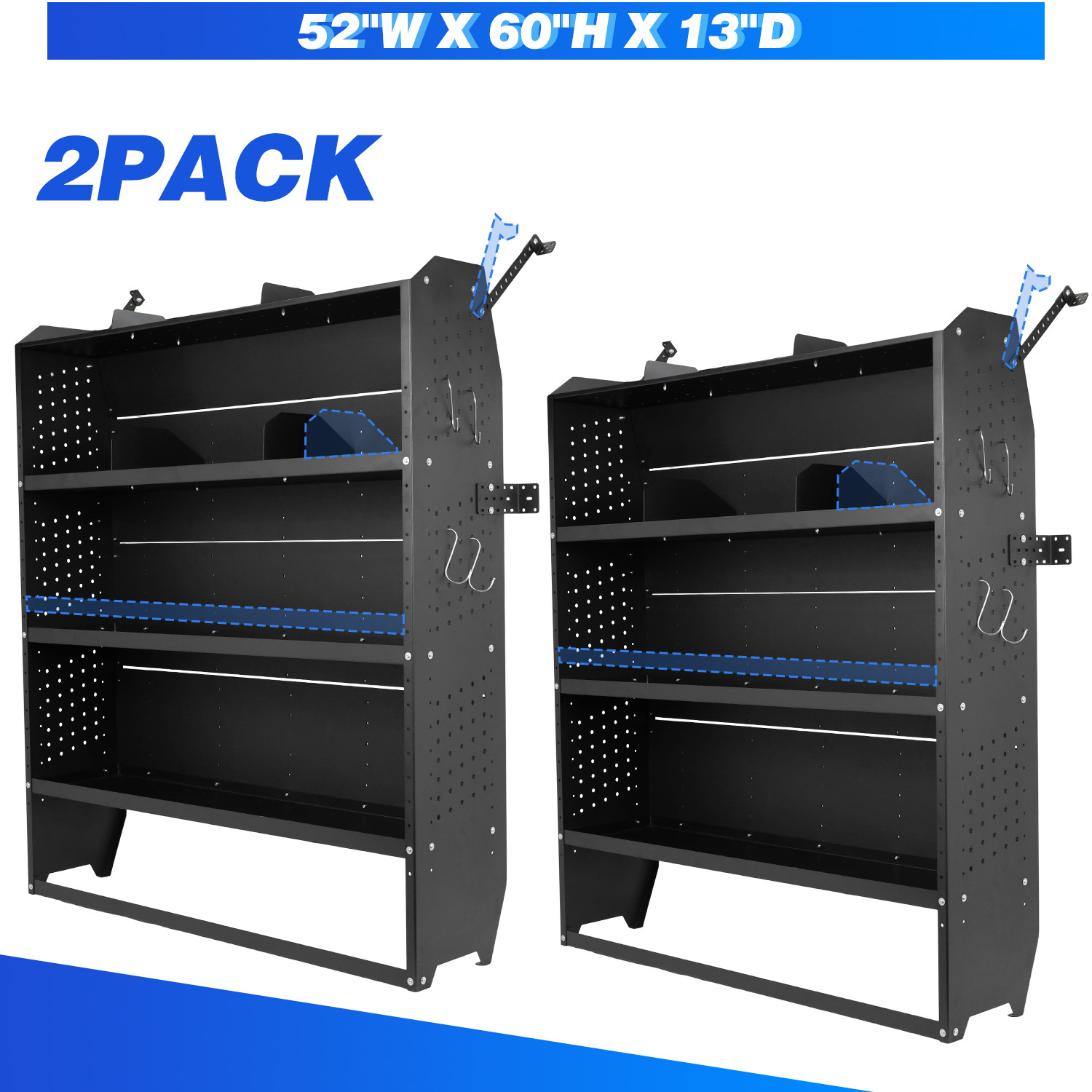 2Cargo Van Shelving Storage for Mid/High Roof Ford Transit 52”W x 60”H x 13”D