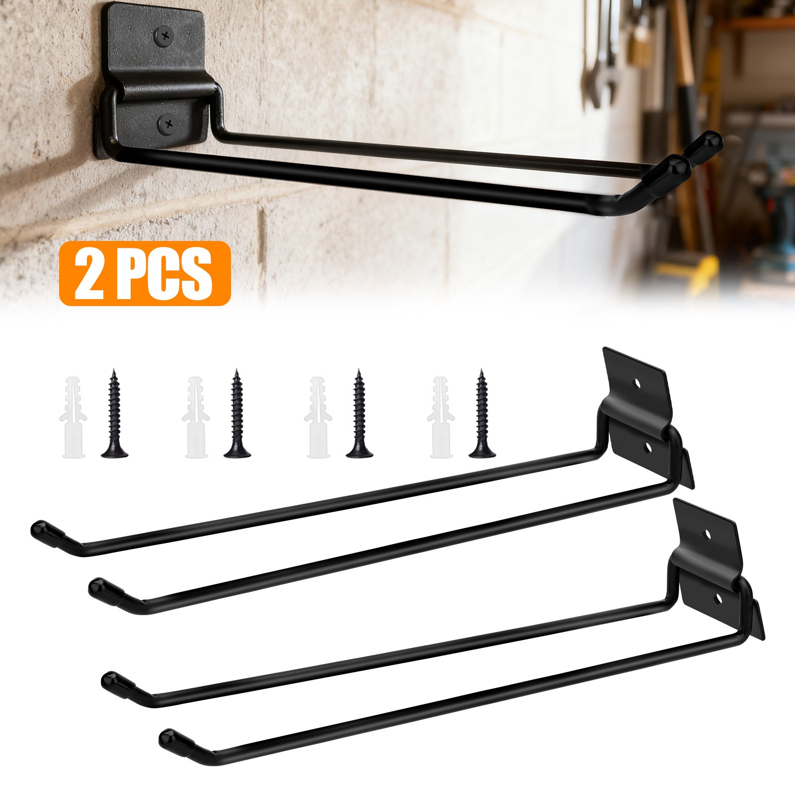 2PCS Heavy Duty Wall Mount Tool Hooks Steel Storage Rack Garage Garden Organizer