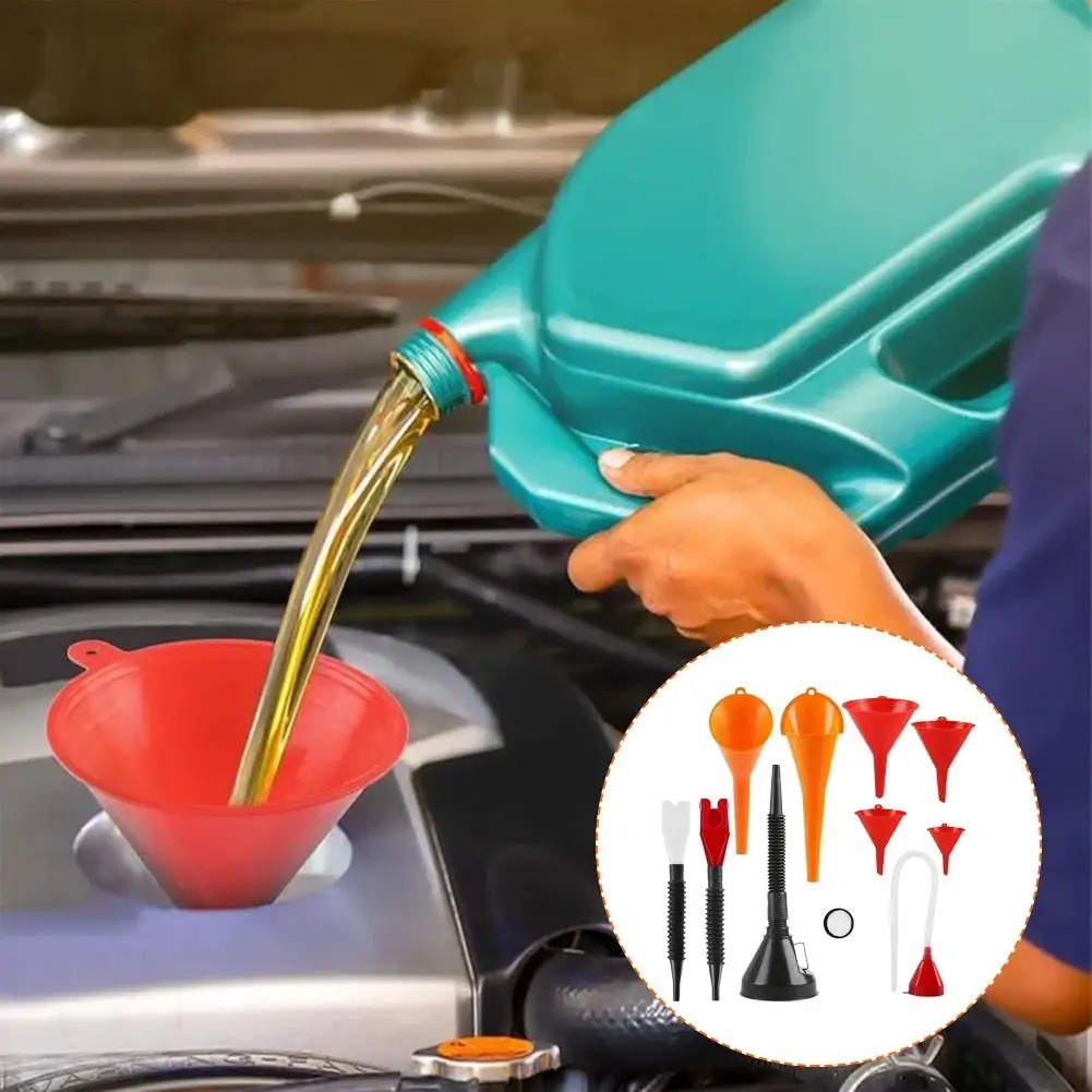 11pcs Fuel Funnels Set Plastic Long Neck Oil Funnel with Detachable Spout Filter