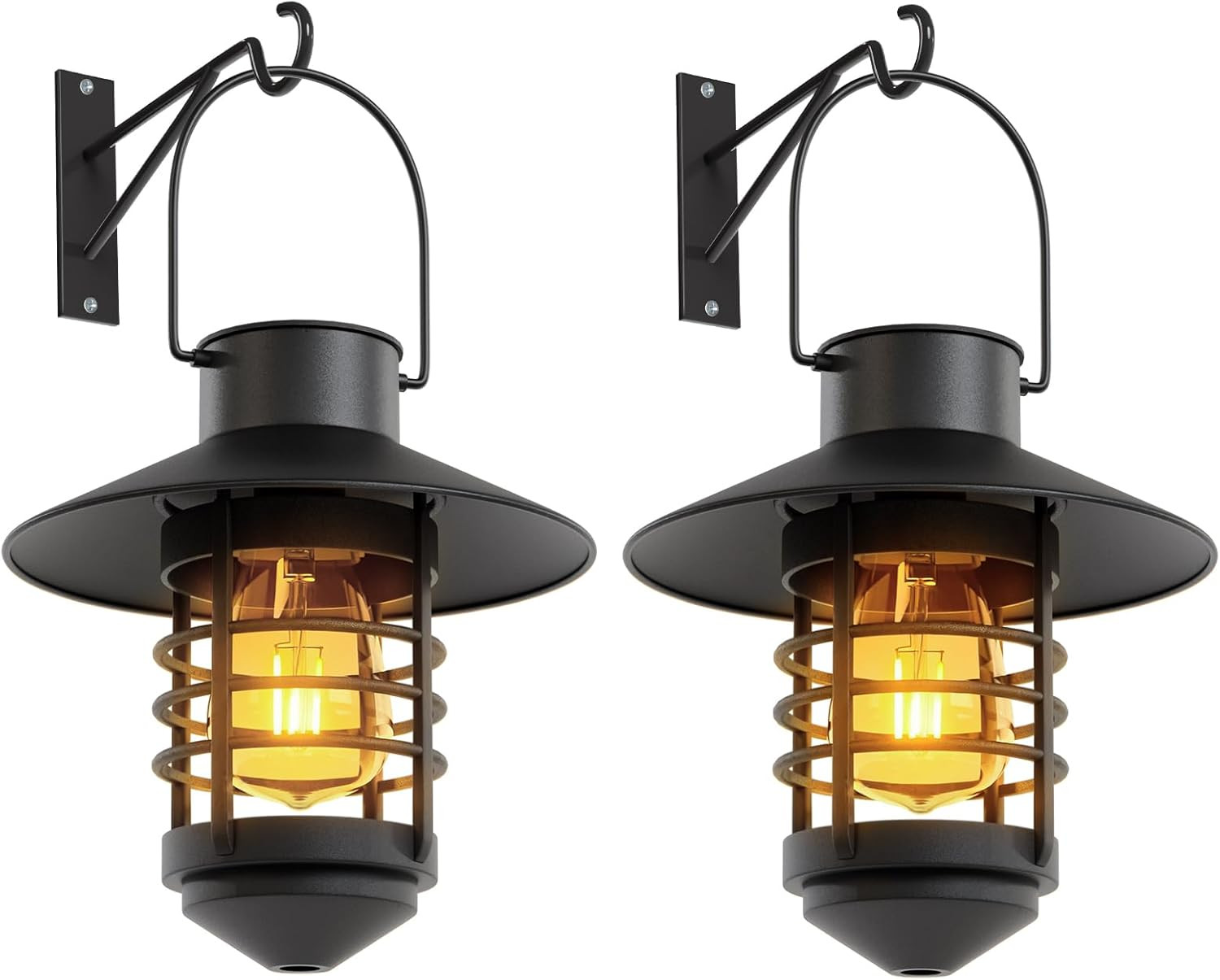 2 Pack Solar Lanterns Outdoor, Waterproof Hanging Solar Lights with Wall Mount K