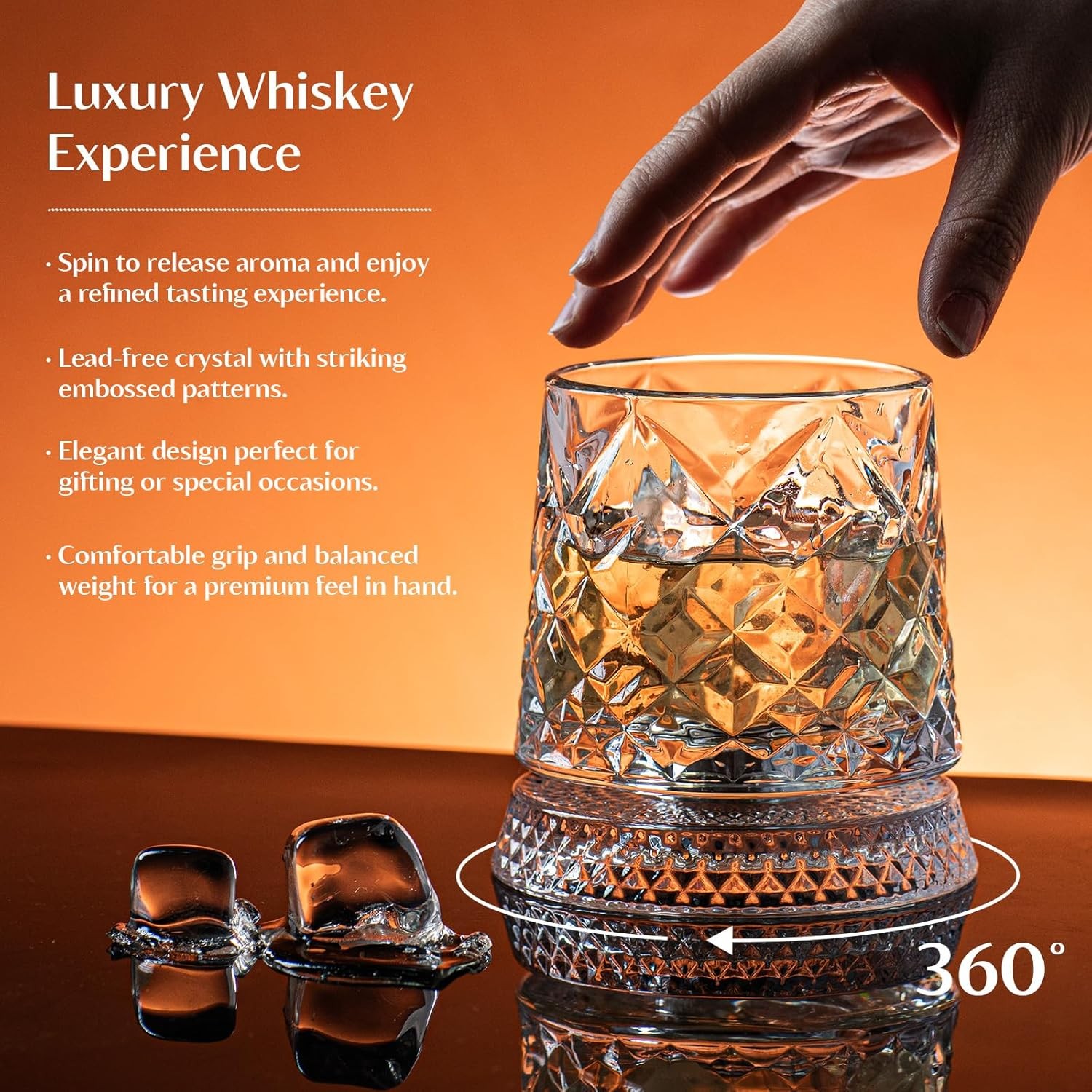 4Pcs Set Spinning Whiskey Glasses 9.5Oz Lead-Free Rotatable