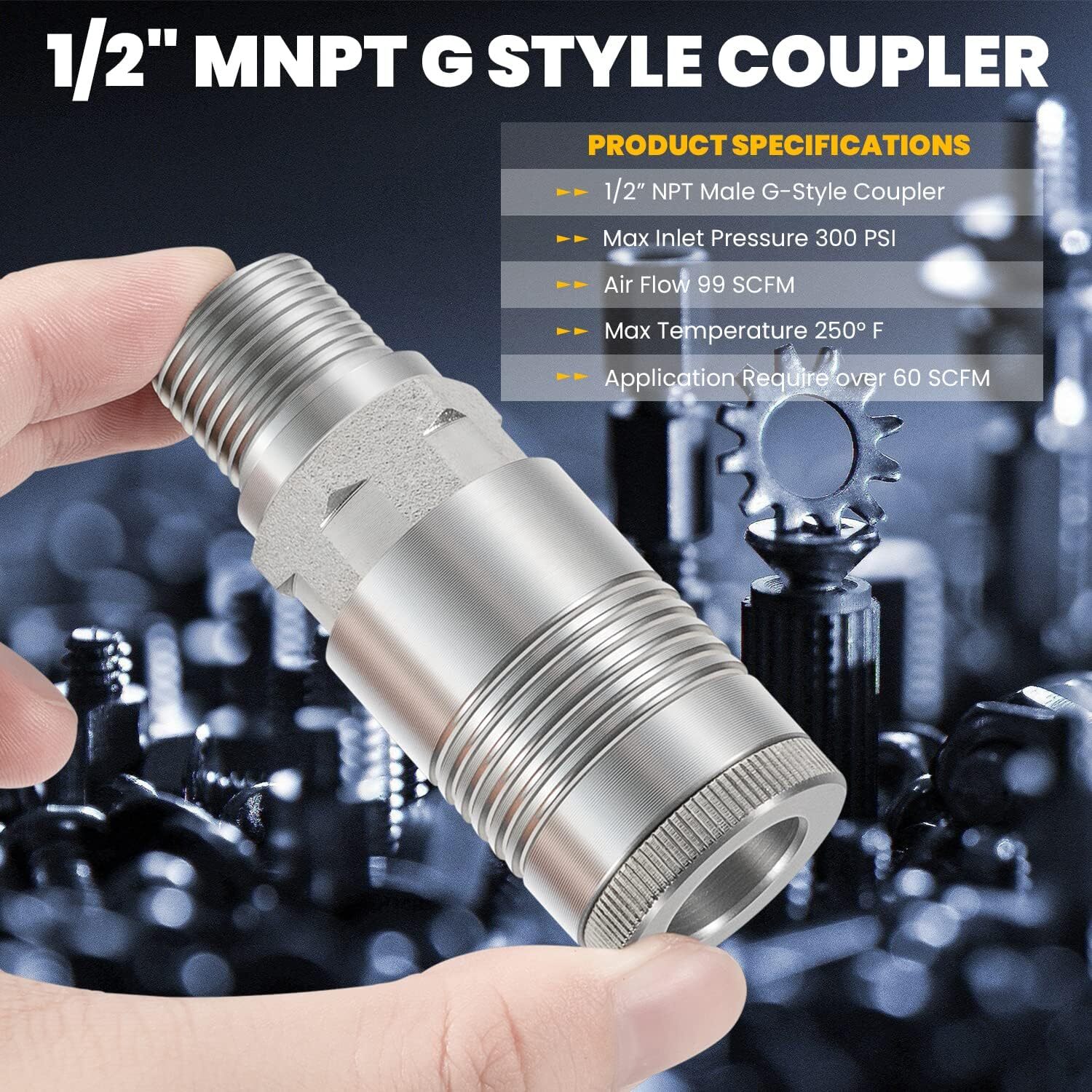 5-Pack S-1816 1/2″ MNPT G Style Couplers for Applications Requiring Over 60 SCFM