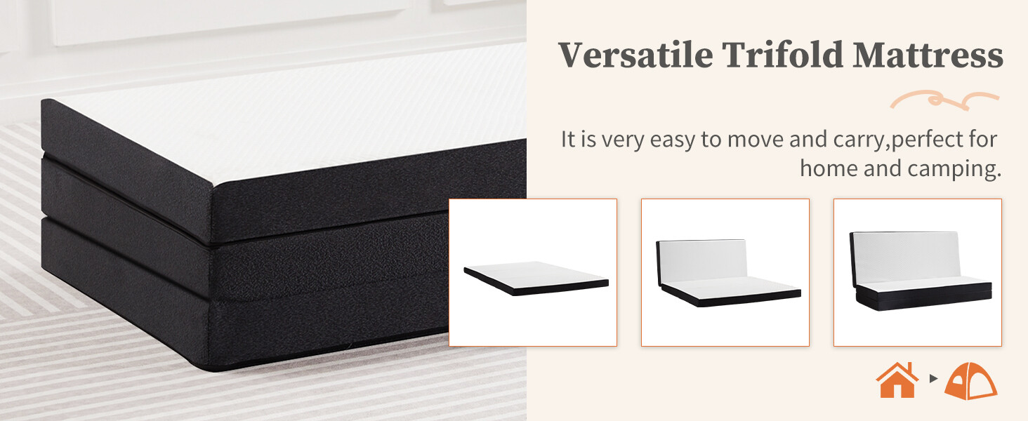 4″ Tri-fold Memory Foam Mattress, Foldable Portable Floor Bed,Washable Cover