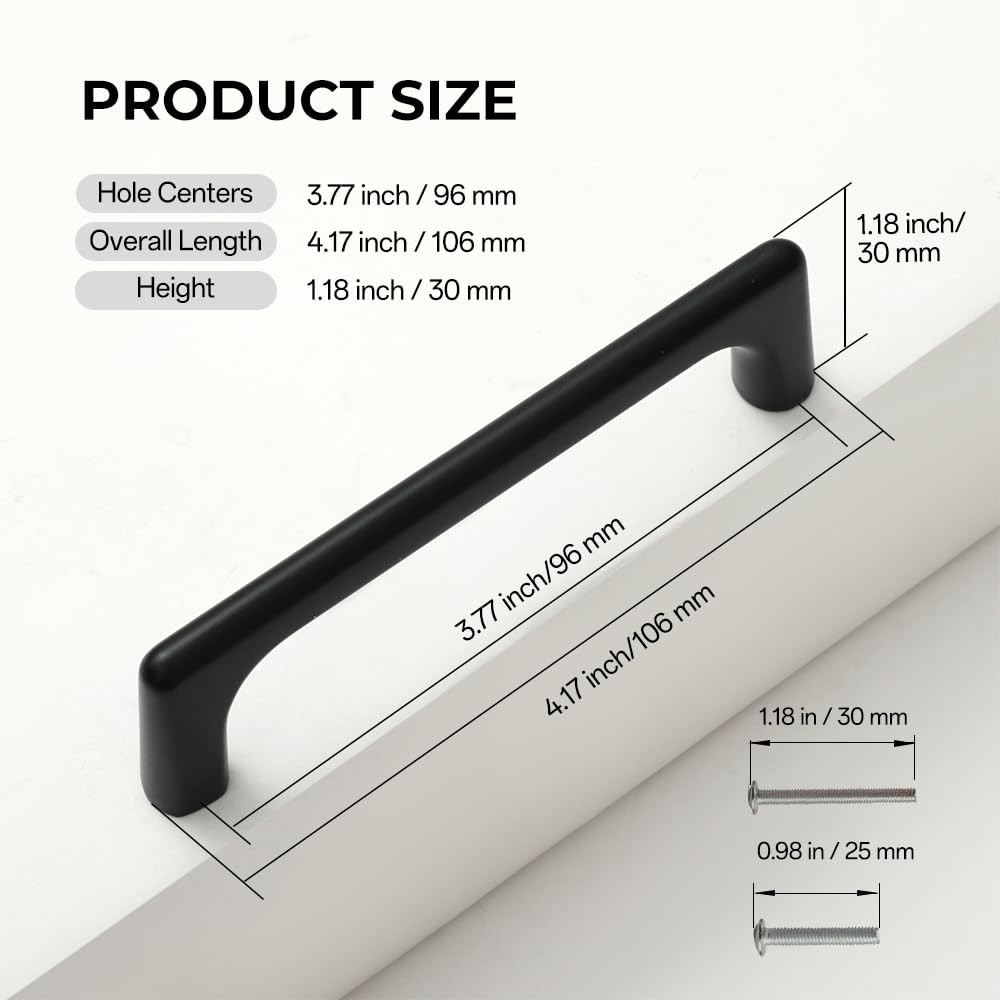5 PCS Black Solid Zinc Alloy Cabinet Handles Cupboard Drawer 106mm/4.17 Inch
