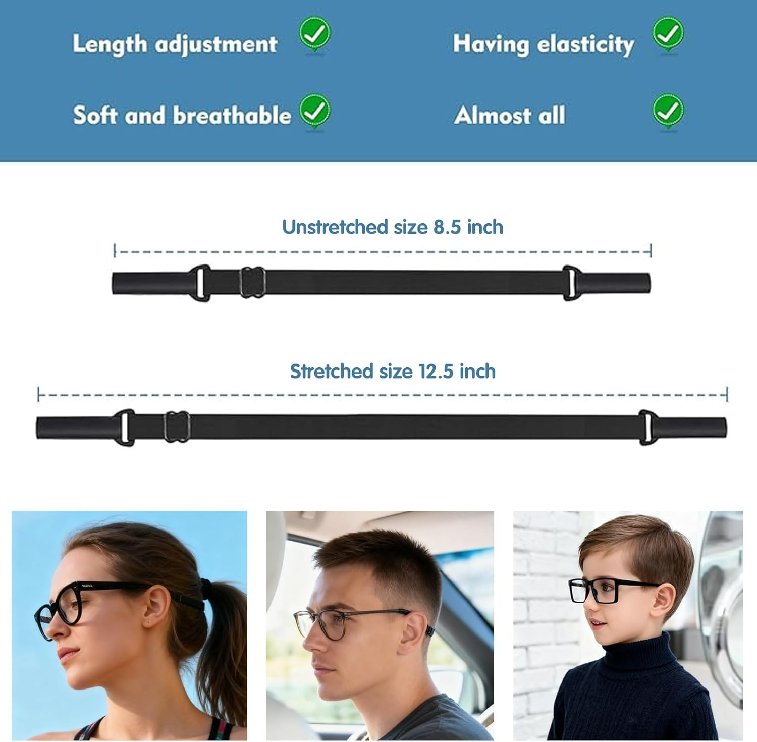 4 Pack Adjustable Eyeglass Strap Anti Slip Sports Glasses Holder 8.5-12.5In