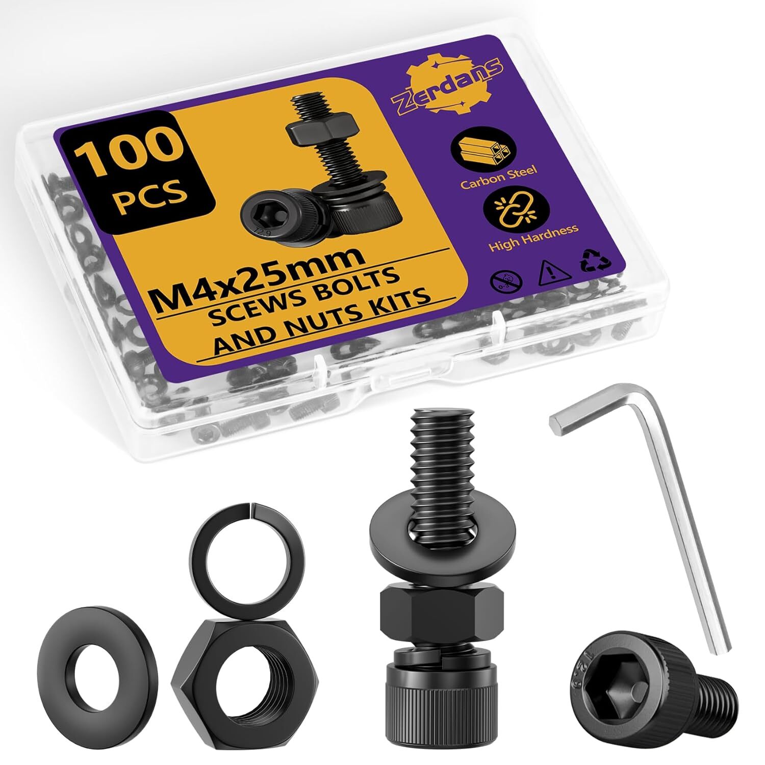 Hex Socket Head Cap Screws Bolts & Nuts Assortment Kit with Lock & Flat Washers