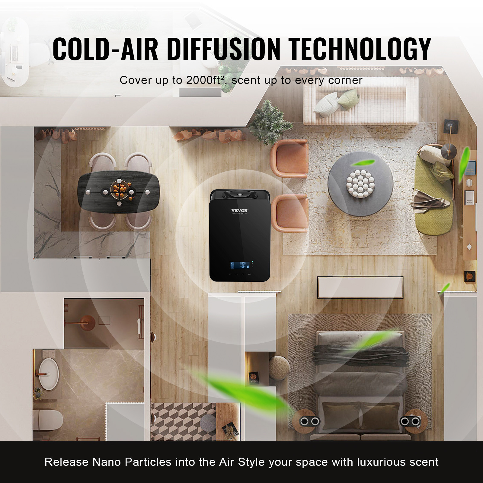 VEVOR HVAC Scent Diffuser 180ML Cold Air Scent Air Machine 2000 Sq.Ft Waterless