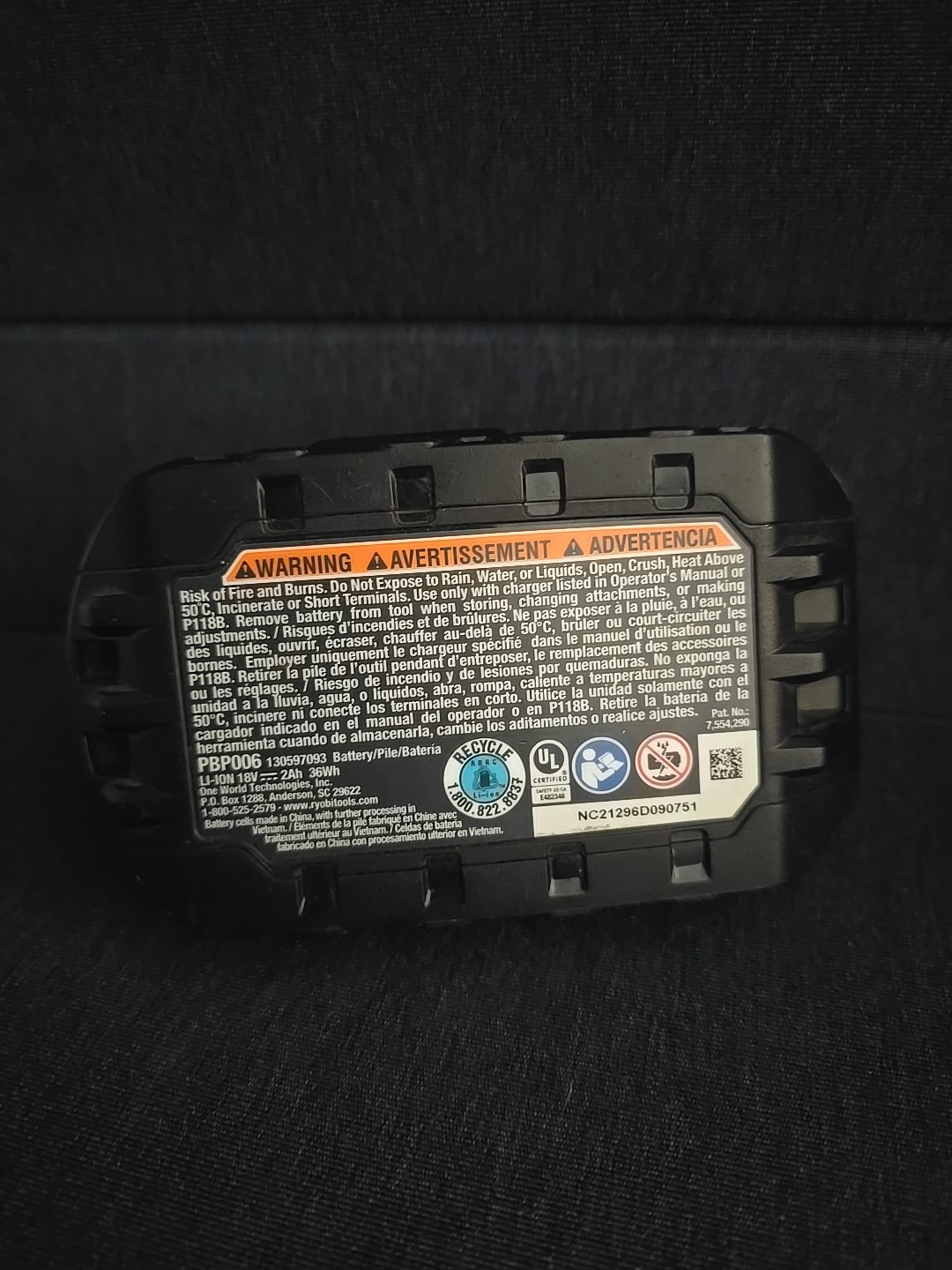 RYOBI PBP006 ONE+ 18V Lithium-Ion 2.0 Ah Battery Genuine OEM