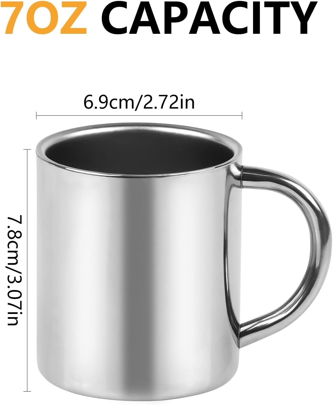 7Oz / 210Ml Mug, Double Walled Coffee Mug with Handle, Stainless Steel Shatterpr