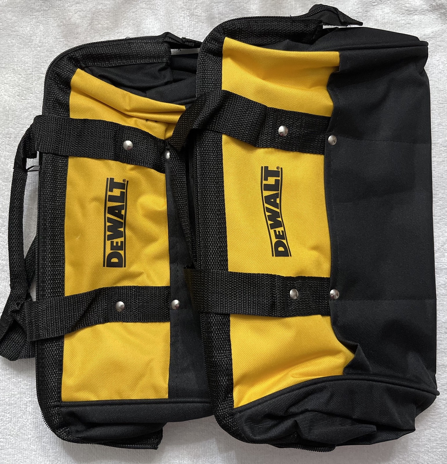 2 New Dewalt 15″ Heavy Duty Ballistic Nylon Tool Bags w Runners 3 outside Pocket