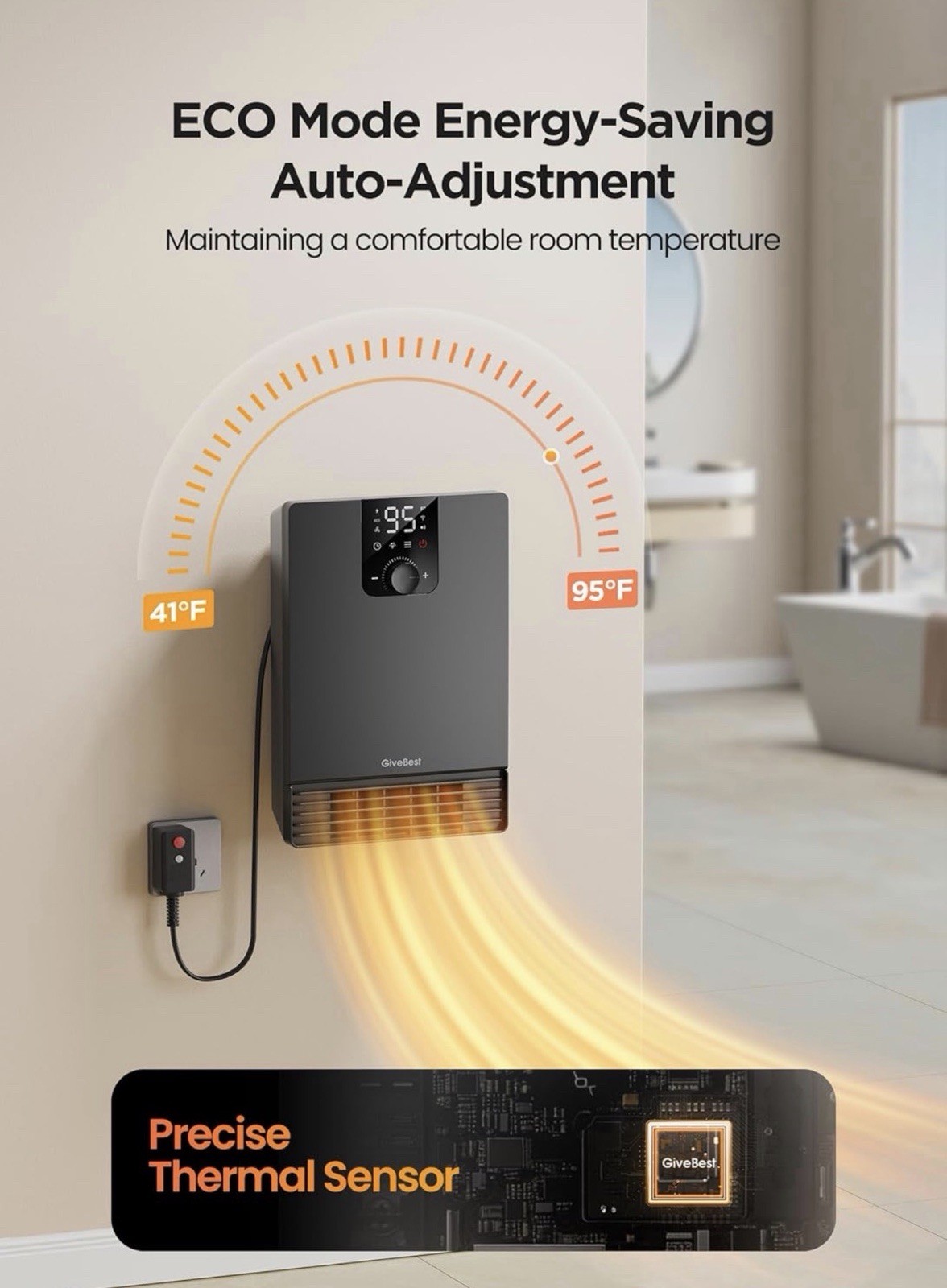 Smart Wall Heater 1500W Fast Heating w/Remote Control WiFi Enabled (GiveBest)