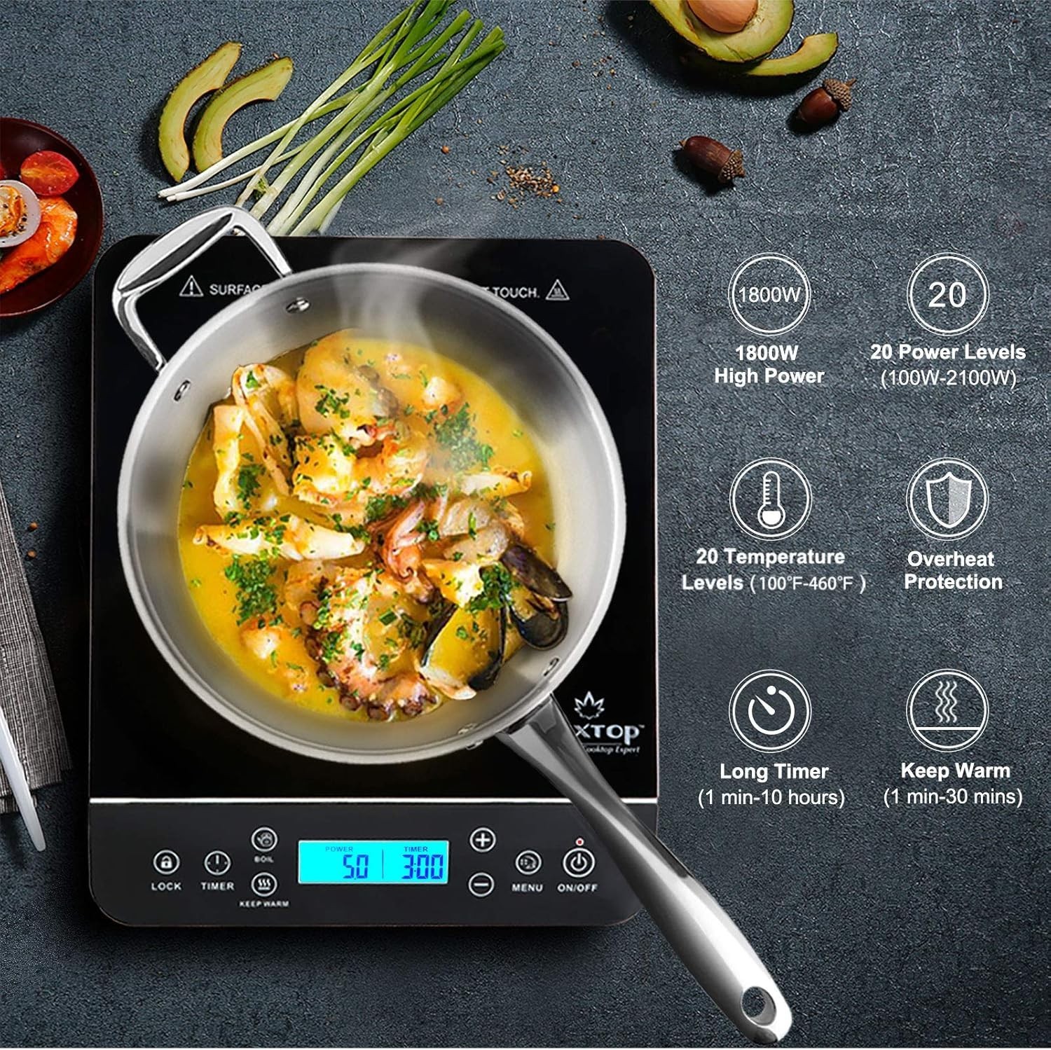Portable Induction Cooktop, Countertop Burner Induction Hot Plate with LCD Se…