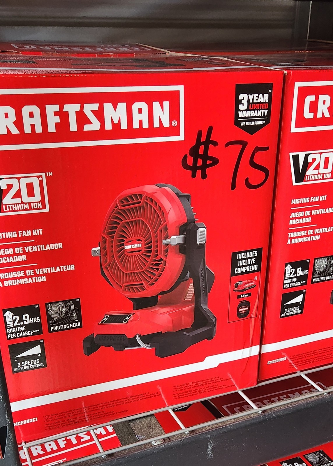 Craftsman V20 Misting Fan KIT +Battery +Charger 3-Speed Portable Bucket Top