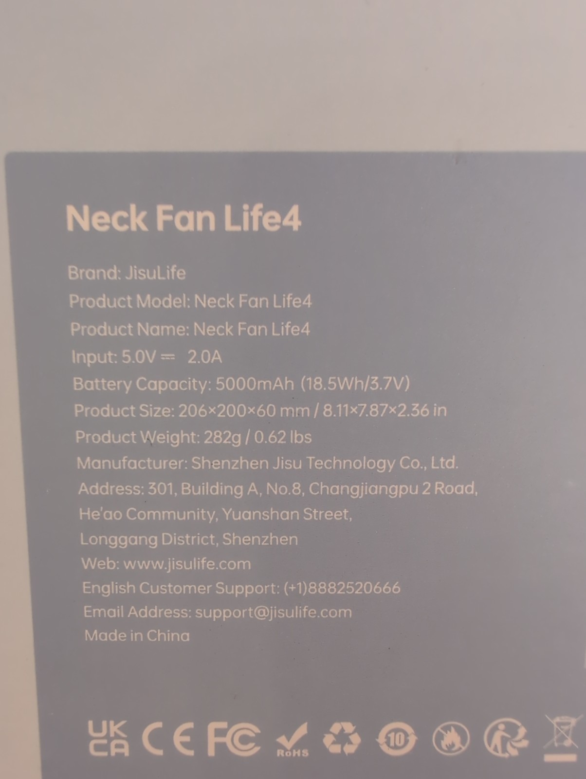 JISULIFE Portable Neck Fan Gray New