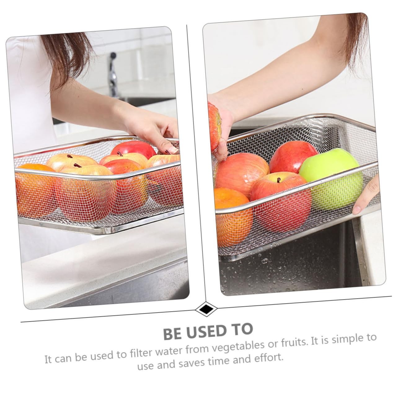 Stainless Steel Fine Mesh Shallow Drain Basket Sieve 13.4×9.8 In