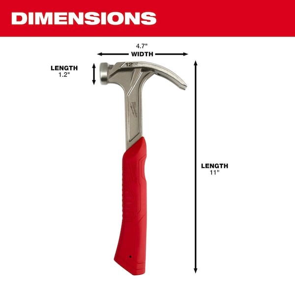 Milwaukee Tool 48-22-9019 12Oz Smooth Face Hybrid Claw Finish Hammer