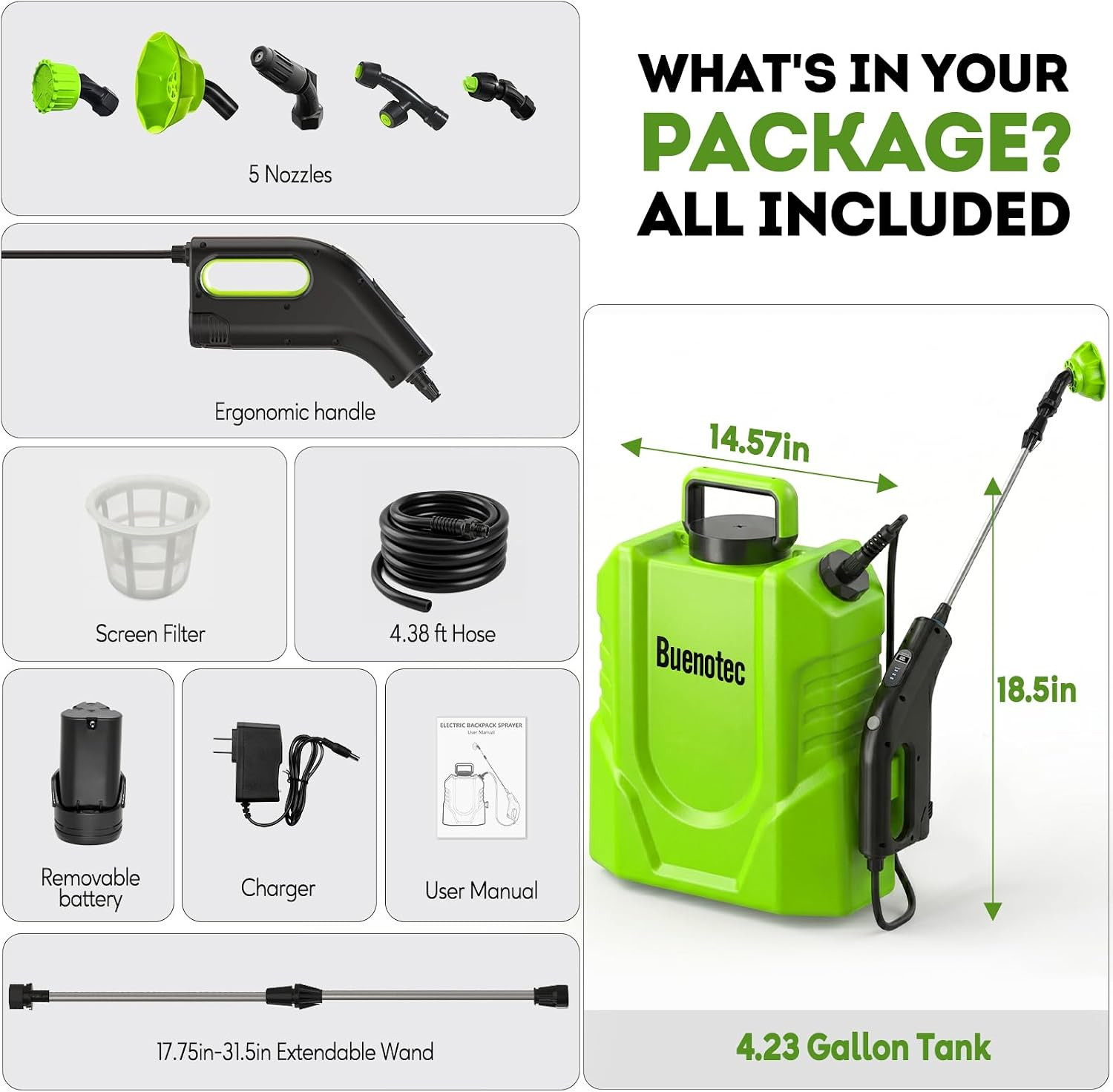 Battery Powered Backpack Sprayer 4.2 Gallon 100 PSI Electric Garden Sprayer | 3
