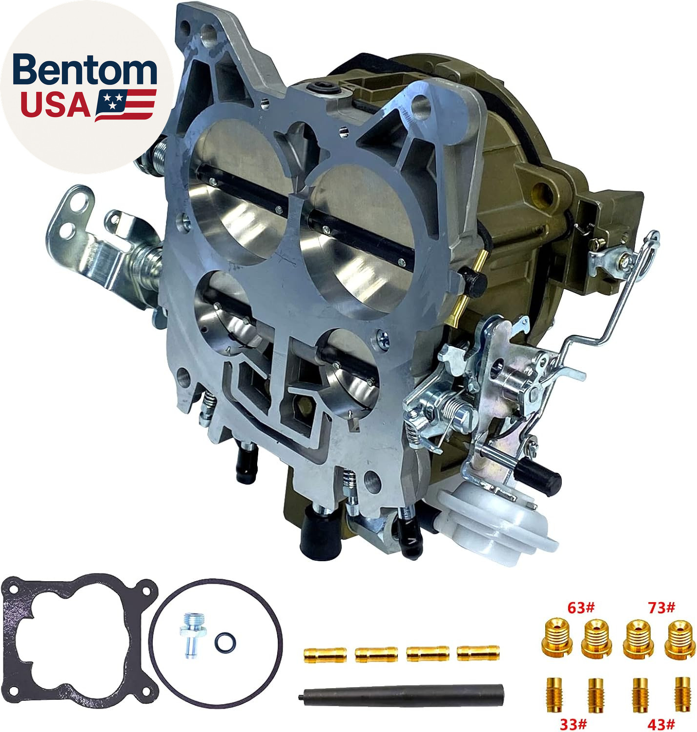 4 Barrel Quadrajet 750CFM Carburetor with FRONT/STRAIGHT GASOLINE INLET, Replace