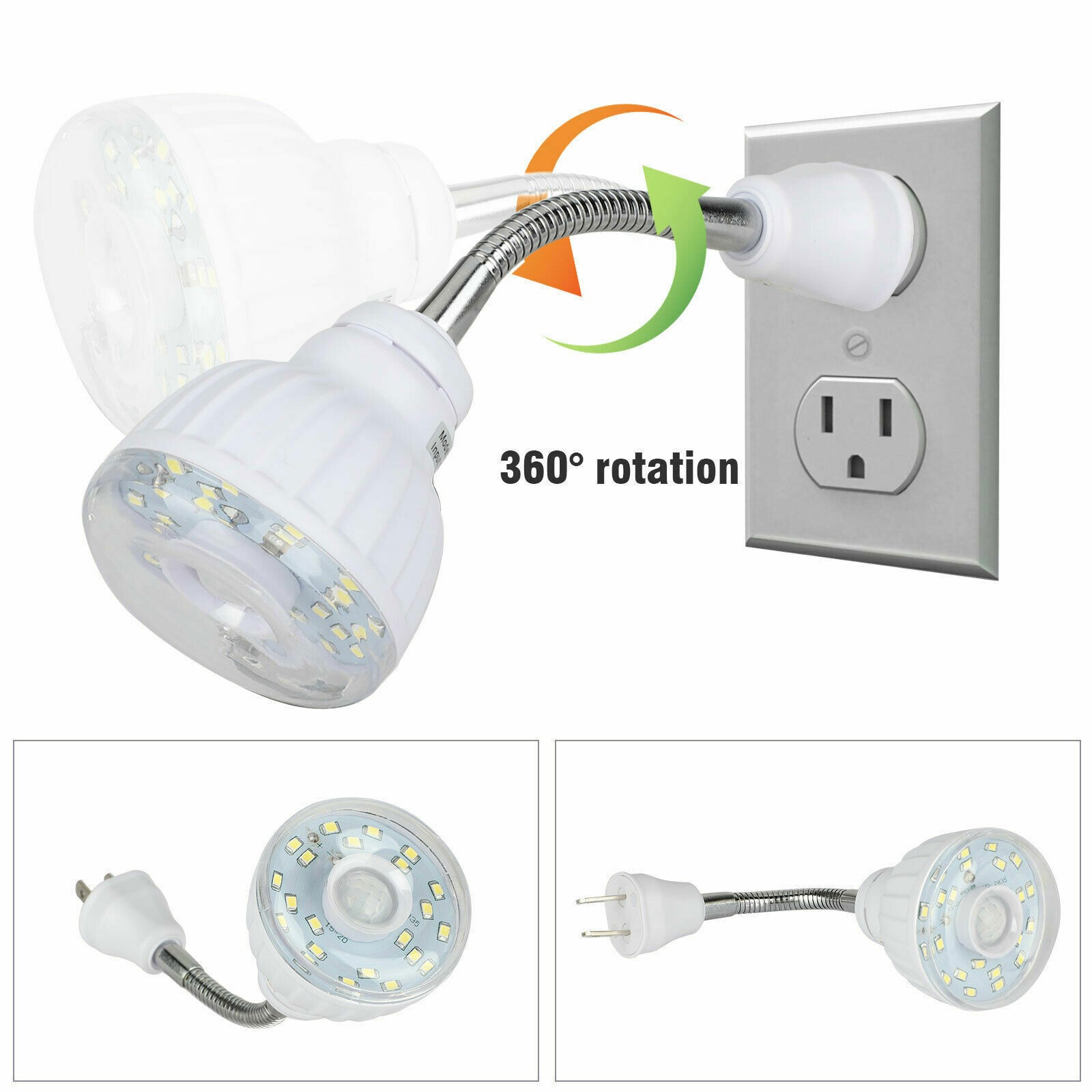 LED Sensor Night Light Motion-Activated AC Outlet Plug-In Wall Stair Lamp Indoor