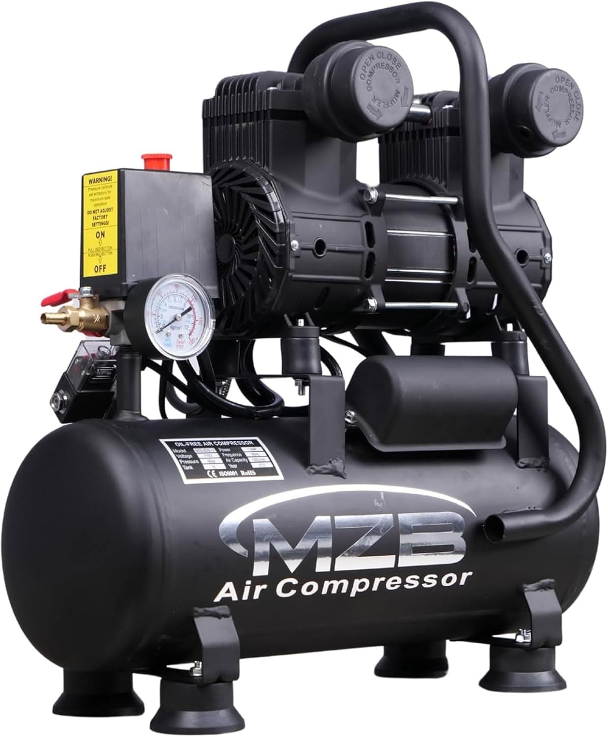 MZB 2.4 Gallon Quiet Air Compressor 1.2HP 115PSI Oil-Free 70dB