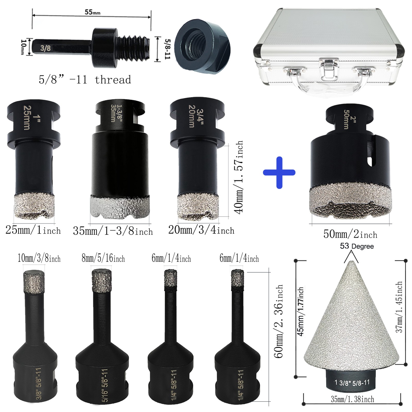 Diamond Drill Bit Set Tile Hole Saw Kit Core Bits For Granite Ceramic Porcelain