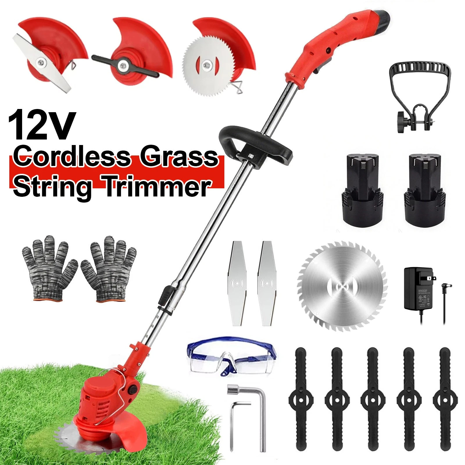 Electric Cordless Grass String Trimmer Lawn Edger Weed Wacker Cutter + 2 Battery