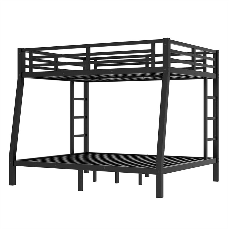 Metal Full XL over Queen Bunk Bed W/Ladder For Teens Adults Space-Saving Black