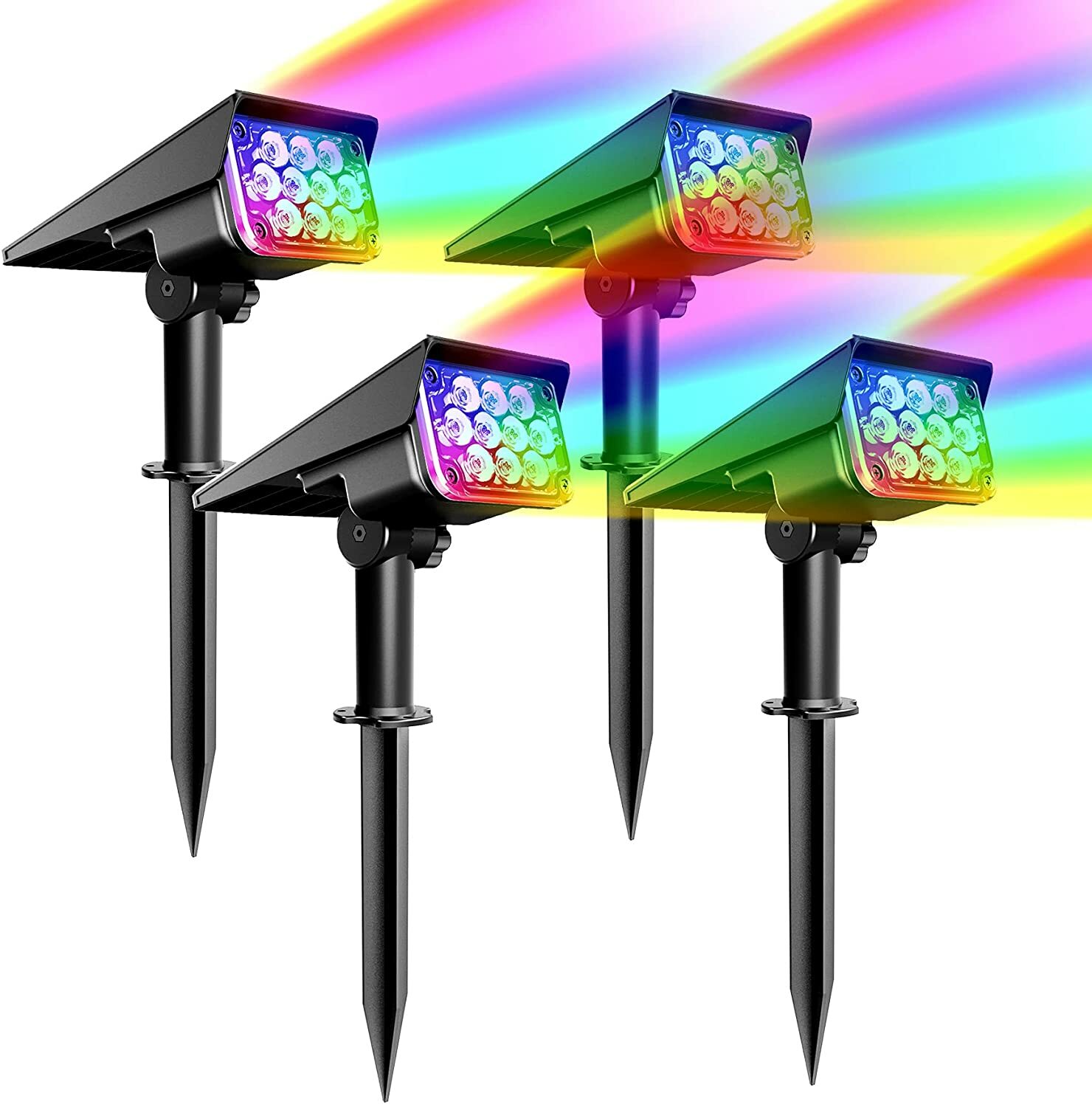 4PACK T-SUN Solar RGB Spot Lights Landscape Light Outdoor Garden Pathway Lamps