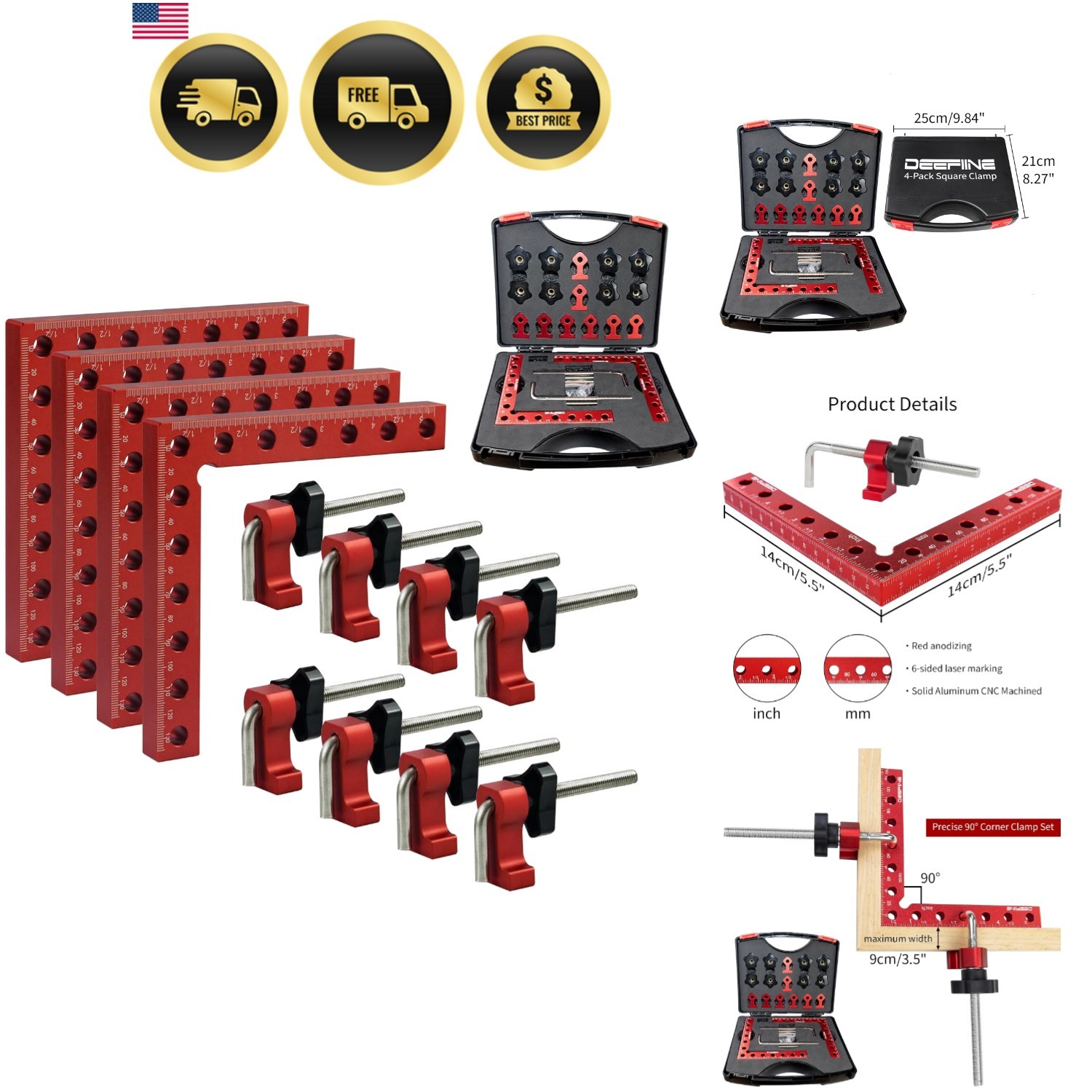 90 Degree Positioning Squares Right Angle Clamps 5.5″ x 5.5″,Aluminum Alloy W…