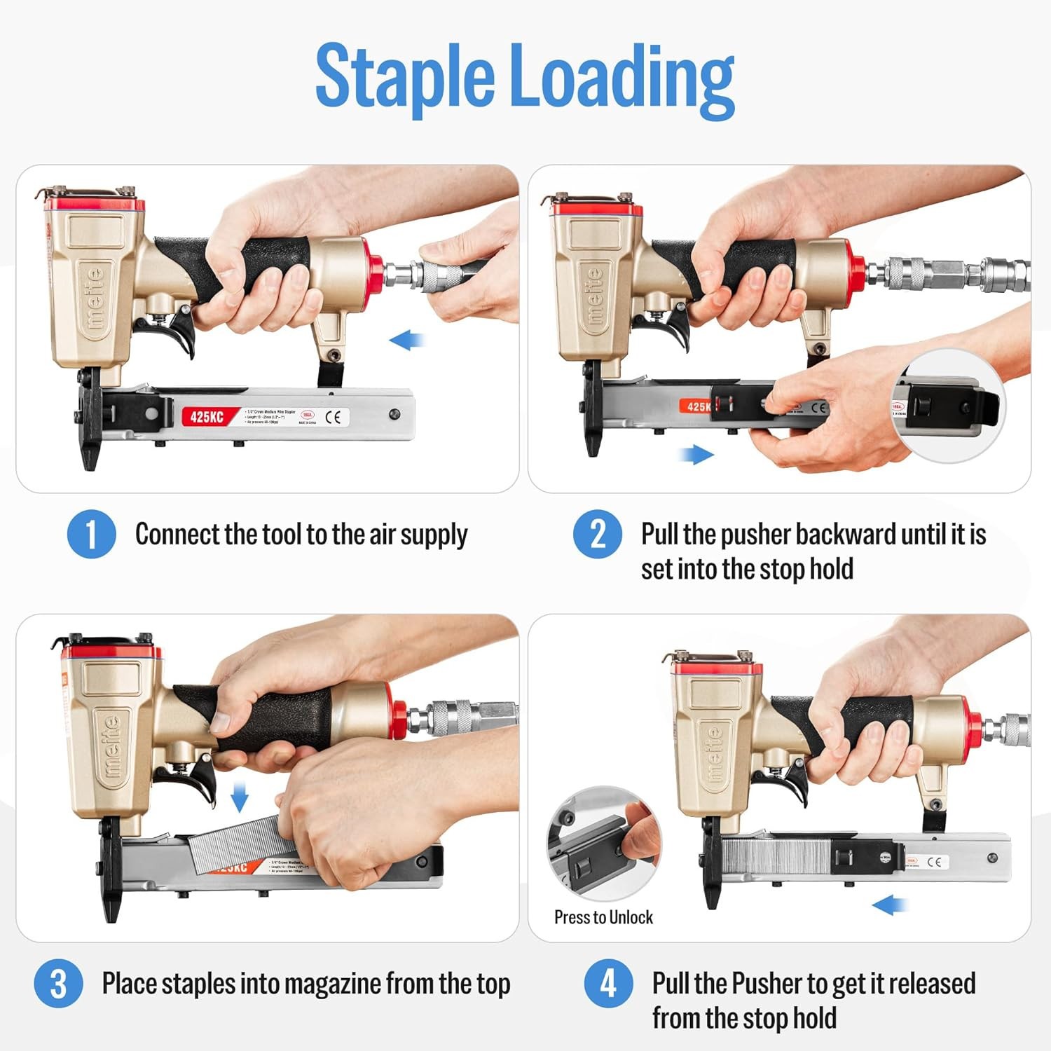 meite 425KC Narrow Crown Stapler, Fits 18 Gauge 1/4″ Crown 1/2″ to 1″ Staples