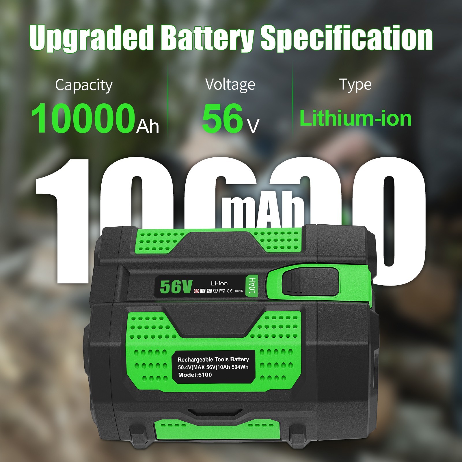 56V 10.0Ah Lithium-Ion Battery Replace for EGO BA2800 BA4200 BA1400