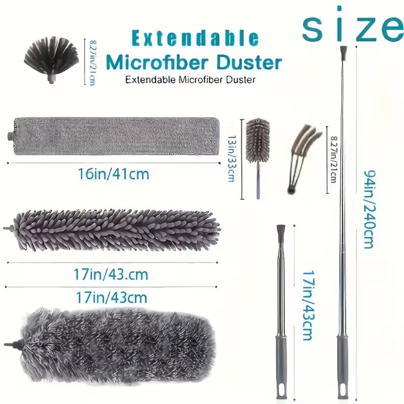 2025 NEW Microfiber Duster for Cleaning Fan, High Ceiling, Blinds, Gray, Silver