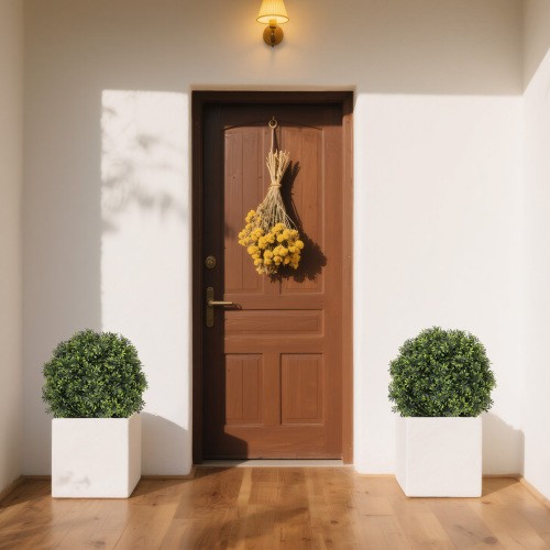 22in Artificial Topiary Boxwood Ball Trees Faux Evergreen Potted Shrubs,2pcs/set