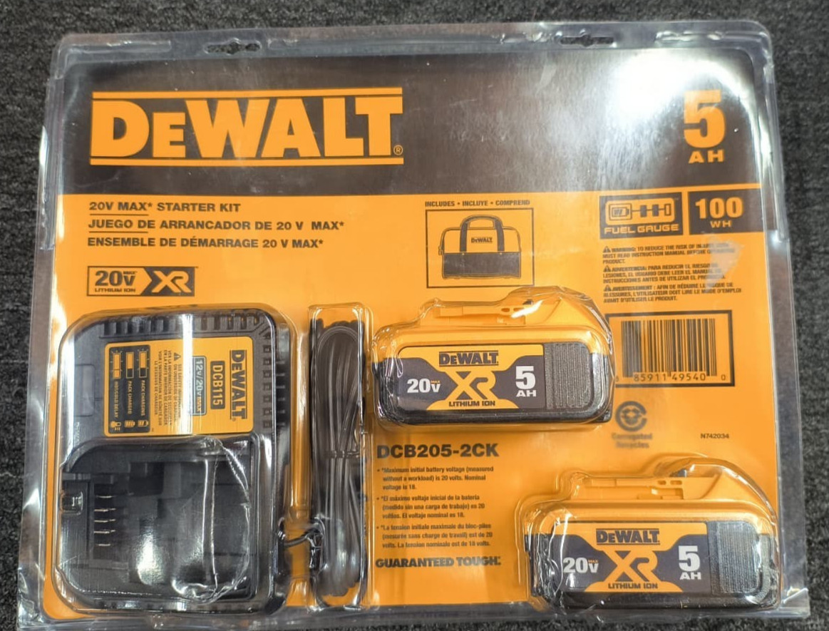 DeWALT DCB205-2CK 20V 5.0Ah Premium Lithium-Ion Battery Starter Kit – NEW , G2