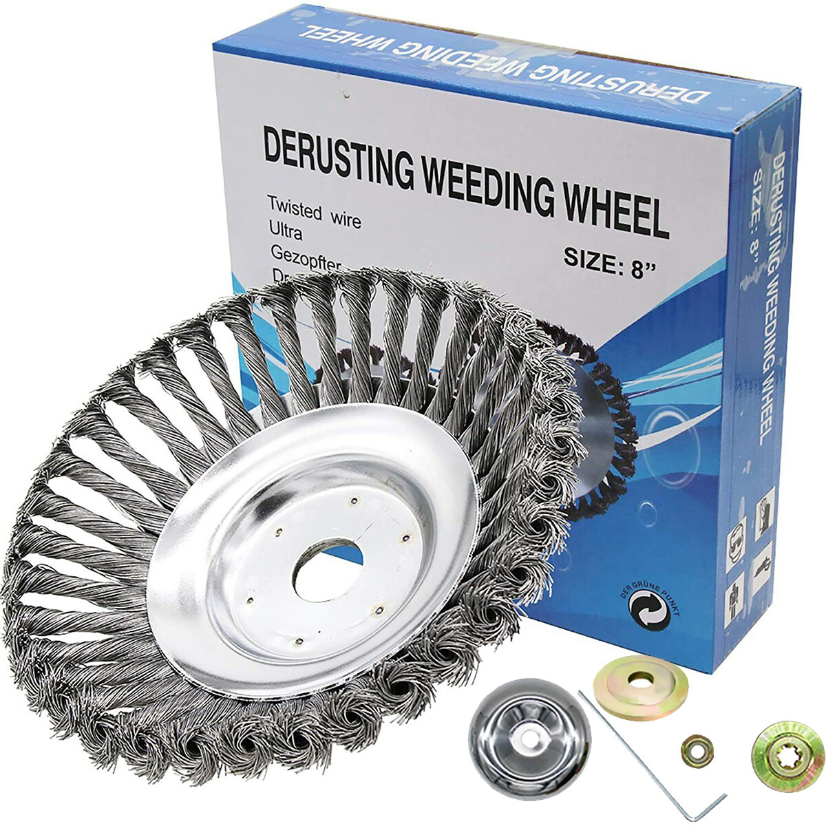 NEW 8inch Steel Wire Wheel Brush Cutter Weed Eater Trimmer Head with Adapter Kit
