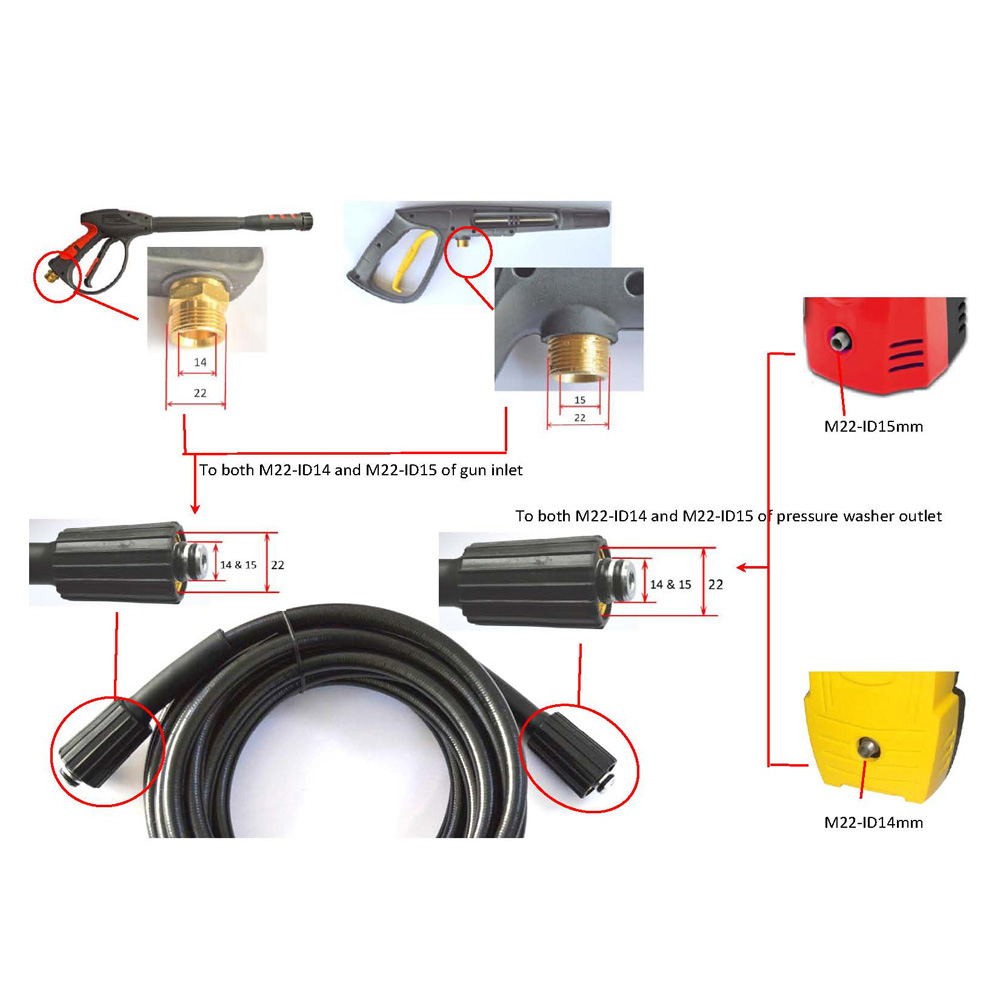 30/50/66ft Pressure Washer Hose 3200 PSI Power Washer Replacement Hose M22-14mm