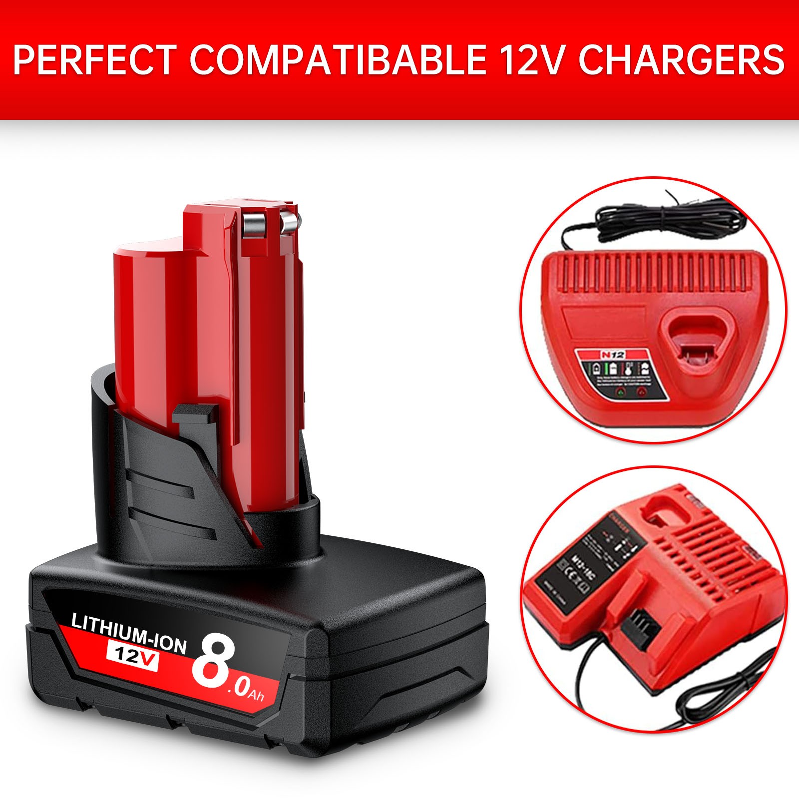 1-4X 8.0ah For Milwaukee Cordless Power Tools For M12 Lithium Battery/Charger