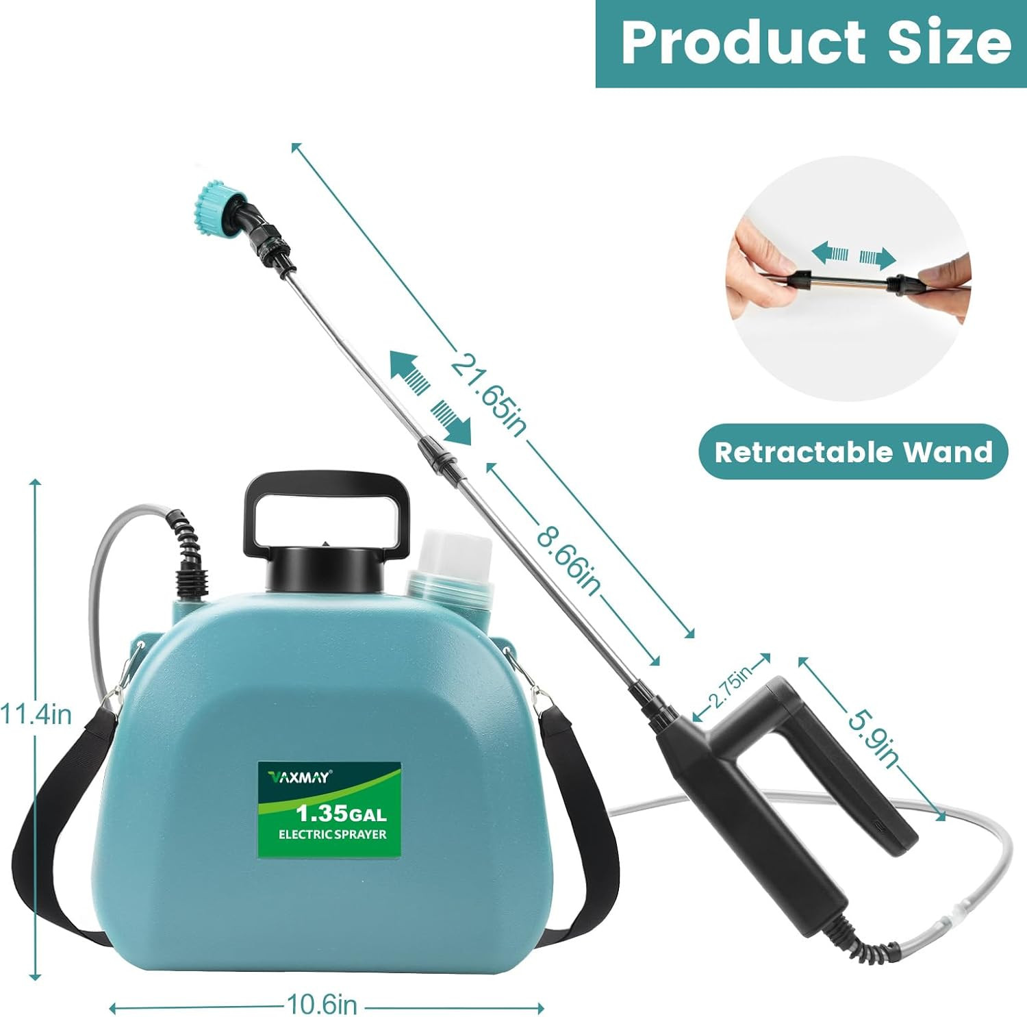 Battery Powered Sprayer 1.35 Gallon, 2026 Electric Garden Sprayer with 3 Adjusta