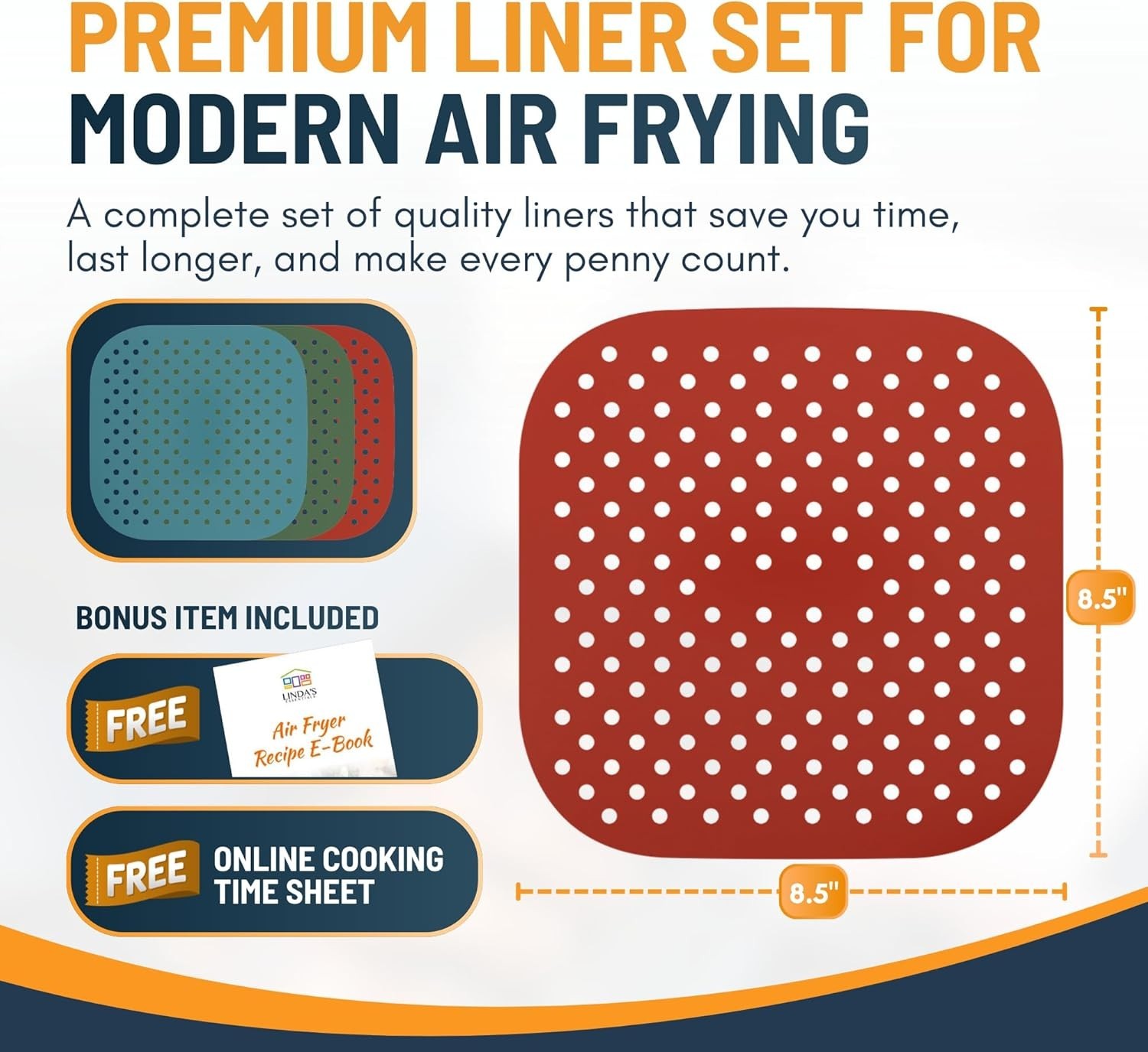 3 Pk Reusable Silicone Air Fryer Liner 8.5 Inch Non-Stick Easy-Clean Accessories