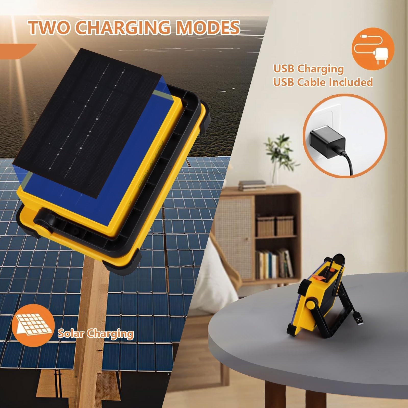 120W LED Solar Flood Light, 10000LM Portable Work Light, 4 Modes, IP65 Waterproo