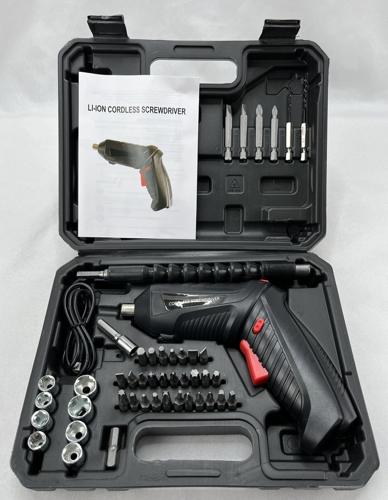 47 Piece LI-ION 3.6 Volt Cordless Screwdriver Set with Case